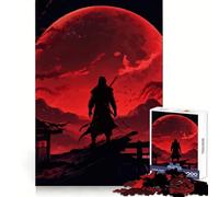 Puzzle Silhouette de Guerrier sous la Lune Rouge 1000 Pièces pour Adolescents Jeu de Logique Fine Passe-Temps Calme Pièce de Collection Art aux Bords Soignés 50x75cm