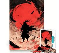 Puzzle Silhouette de Samouraï avec Lune Rouge 1000 Pièces pour Adolescents Jeu de Développement Logique et de Calme Objet de Collection Premium Edge Art 50x75cm