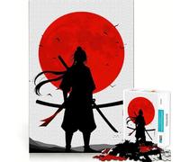 Puzzle Silhouette de Samouraï avec Lune Rouge pour Adultes 1000 Pièces Jeu de Réflexion Anti-Anxiété Objet de Collection aux Découpes Soignées (50x75cm)