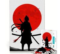 Puzzle Silhouette de Samouraï avec Lune Rouge pour Adultes, 1000 Pièces, Jeu de Réflexion, Anti-Anxiété, Objet de Collection aux Découpes Soignées (38x52cm)