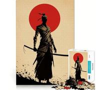 Puzzle Silhouette de Samouraï avec Soleil Rouge 1000 Pièces pour Adolescents Jeu de Logique et de Train Loisirs et Amusant Découpe Lisse Cadeau Spécial (38x26cm)