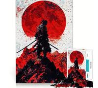 Puzzle Silhouette de Samouraï avec Soleil Rouge pour Adolescents 1000 Pièces Jeu Anti-Stress Intelligent Bords Aigus Cadeau d'anniversaire (38x26cm)