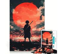 Puzzle Silhouette de samouraï Red Moon pour Adolescents, 1000 pièces, stimule la mémoire, se détend et s'amuse Découpe de qualité supérieure, Cadeau élégant (38x26cm)