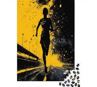 Puzzle Silhouette d'une Jeune coureuse Noire pour Adultes,38x26cm/1000pcs,Jeu ÉduChatif,décoration De La Maison,