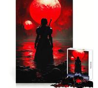 Puzzle Silhouette Guerrier sous la Lune Rouge, 1000 Pièces, Jeu de Logique, Découpe de Précision, Surprise Chaleureuse 38x26cm