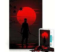 Puzzle Silhouette Ninja avec Lune Rouge 1000 Pièces pour Adolescents Améliore la Mémoire et Loisirs Découpe Solide Cadeau de Noël 38x52cm