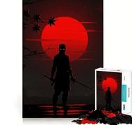 Puzzle Silhouette Ninja avec Lune Rouge 1000 Pièces pour Adolescents Jeu de Logique Claire Passe-Temps Calme Découpe Parfaite Cadeau Classique 50x75cm