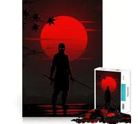 Puzzle Silhouette Ninja avec Lune Rouge pour Adolescents 1000 Pièces Activité Détente à Domicile Bords Parfaits Cadeau Festif 38x26cm