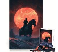 Puzzle Silhouette Rider sous la Lune de Sang 1000 pièces pour Adolescents Souvenirs, Amélioration, Esprit Calme, Découpe Nette, Objet de Collection 38x52cm