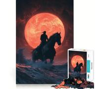 Puzzle Silhouette Rider Under Blood Moon pour Adolescents, 1000 pièces, Jouet de logique, Cadeau raffiné et de qualité supérieure 50x75cm