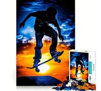 Puzzle Silhouette Skateur Coucher de Soleil Adolescent 1000 Pièces Jeu de Logique et Stimulation Familiale Cadeau Premium Edge 38x52cm