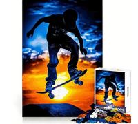 Puzzle Silhouette Skateur Coucher de Soleil Adolescent 1000 Pièces Jeu de Logique et Stimulation Familiale Cadeau Premium Edge 38x52cm