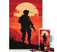 Puzzle Silhouette Soldat Coucher de Soleil 1000 pièces Jeu de logique Lien Familial Découpe de précision Surprise chaleureuse 38x52cm