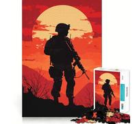 Puzzle Silhouette Soldat Coucher de Soleil pour Adolescents 1000 Pièces Jeu Intelligent Loisirs Découpe Précise Cadeau Saisonnier 38x26cm
