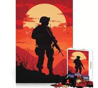 Puzzle Silhouette Soldat Coucher de Soleil pour Adolescents 1000 Pièces Jeu Intelligent Loisirs Découpe Précise Cadeau Saisonnier 38x26cm