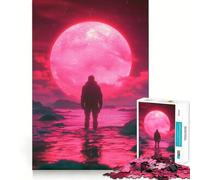 Puzzle Silhouette sous la Lune Rouge 1000 Pièces pour Adolescents Jeu de Réflexion Anti-Stress Découpe Soigneuse Cadeau Artistique 38x52cm