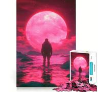 Puzzle Silhouette sous la Lune Rouge pour Adolescents, 1000 pièces, Jeu de logique, Amusement d'intérieur, Bords précis, pièce de Collection Artistique 50x75cm