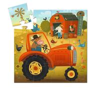Djeco Puzzle Tracteur – 16 pièces – 25 x 25 cm – carton épais – orange – 3+