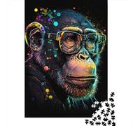 Puzzle Singe à Lunettes, décoration d'intérieur Unique, Puzzle en Carton 100% recyclé, pour Adultes, Cadeaux d'halloween, 300 pièces (40 x 28 cm)