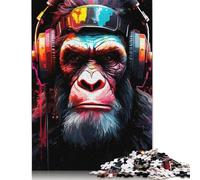 Puzzle Singe Adulte avec Casque 1000 pièces Puzzle en Bois pour Adultes et Enfants à partir de 12 Ans Activité familiale Taille 75x50cm