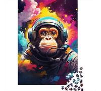 Puzzle Singe Astronaute Artistique Coloré, Carton Rectangulaire 100% Recyclé, Puzzle pour Adultes Enfants, Cadeaux de Noël (75x50cm)