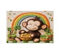 Puzzle singe de la Saint-Patrick pour adultes - 300 pièces - Puzzle amusant en bois imprimé animal - Décoration de campagne arc-en-ciel pour divertissement à domicile