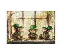 Puzzle singe de la Saint-Patrick pour adultes de 300 pièces, puzzle amusant en bois avec trèfle imprimé rustique pour divertissement créatif