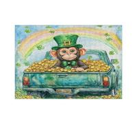 Puzzle singe de la Saint-Patrick pour adultes de 300 pièces, puzzle en bois avec camion de ferme, décorations imprimées de pays arc-en-ciel pour fête de divertissement