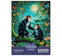Puzzle Singes 1000 Pièces en Carton pour Adultes Enfants Jeu De Détente Familial Puzzles Deux Singes Étang Fleurs Cadeau Adulte Home Decor 70x50cm/1000pcs