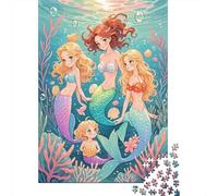 Puzzle Sirène 1000 Pièces en Bois pour Adultes Enfants Jeu ÉduChatif Jeu De Défi Casse-tête Quatre Princesses Sirènes Cadeau Famille Home Decor 1000pcs (75x50cm)