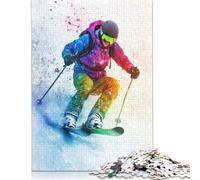 Puzzle Skieur dans la Neige colorée, Puzzle rectangulaire en Papier Rigide Difficile pour Enfants Adultes, Cadeau Unique, 1000 pièces (75 x 50 cm)
