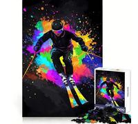 Puzzle Skieur dans Une éclaboussure colorée pour Adultes 1000 pièces Renforce la mémoire Apaisant et Amusant Qualité supérieure Joli Cadeau 38x26cm