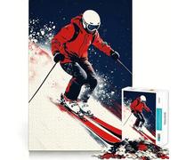Puzzle Skieur en Action pour Adolescents 1000 Pièces Jeu de Logique Mentale Anti-Stress Découpe Ferme Cadeau de Noël 50x75cm