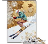 Puzzle Skieur pour Adultes 1000 Pièces, Difficile à Compléter, mais Amusant et Humoristique, Cadeau d'anniversaire, Décoration Murale 26x38cm