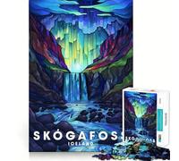 Puzzle Skogafoss Poster 1000 pièces pour Adolescents Amélioration de la mémoire Détente et Amusement Pièce de Collection aux découpes nettes 50x75cm
