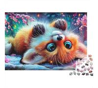 Puzzle soirée Jeu 1000 pièces Renard sous Les cerisiers pour Adultes, Panda Roux, Neige, Fleurs de Prunier, Premium épais Robuste Vibrant Stimulant Difficile Anti-Stress 52x38cm