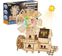 Puzzle solaire 3D en bois - Kit de construction à monter soi-même sans outil - Roue à eau - Kit de construction de moulin à vent hollandais - Expériences de menthe pour enfants de 8 à 15 ans et