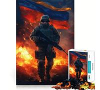 Puzzle Soldat avec Drapeau Ukrainien pour Adultes 1000 Pièces Stimule la Mémoire Soulage l'Anxiété Bords Lisse Surprise Douce (50x75cm)
