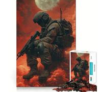 Puzzle Soldat dans Un Ciel Rouge pour Adultes, 1000 Pièces, Collection Joy Quality Edge Art, Détente Mentale (38x52cm)