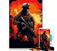 Puzzle Soldat Guerrier Combattant 1000 Pièces pour Adolescents Renforce la Mémoire Détente et Amusement Bords Lisse Liste de Vœux du Père Noël (38x52cm)