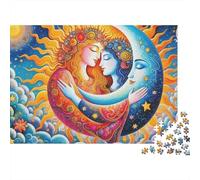Puzzle Soleil et Lune-Couple Céleste Enlacé-1000 pièces-Carton Lisse recy nti-Stress-Cadeau d'anniversaire idéal pour Adultes,Couples,passionnés et débutants-52x38cm