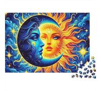 Puzzle Soleil et Lune,Paire céleste Bleue,1000 pièces,Carton Lisse et résistant,activité Calme idéale pour Les Adultes,Les familles et Les débutants,en Maison de Retraite ou en Famille (70x50cm).