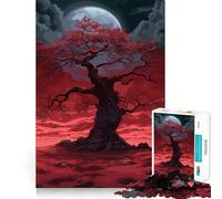 Puzzle Sombre Arbre de la Lune Rouge pour Adultes, 1000 pièces, pour stimuler la mémoire, Jeu de Groupe, Assemblage du Motif, Surprise de Noël (38x52cm)