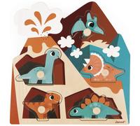 Janod Puzzle sonore en bois Dino – 5 pièces, déclenche des sons de dinosaures, dès 18 mois