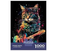 Puzzle sophistiqué pour adultes, 1000 pièces Colorful Cat Playing Guita Puzzles pour Adolescents, Jeux de Relaxation, Décoration parfaite, Cadeau pour les amis et la Famille 38 x 26 cm/1000 pièces