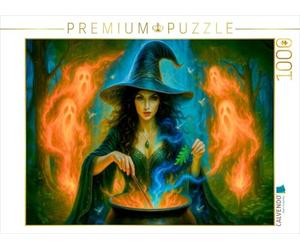 Puzzle · Sorcière aux Herbes avec des Esprits au Chaudron Magique | Une sorcière invoque les esprits de la nature dans un chaudron… · 1000 pièces · Format assemblé 64 × 48 cm · CALVENDO Puzzle