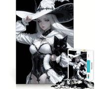 Puzzle Sorcière Blanche et Chat Noir pour Adultes,1000 Pièces,Jeu de Mémoire et de Casse-tête,Découpe Laser pour Un Assemblage Parfait,Cadeau Unique Anti-Stress (38x52cm)