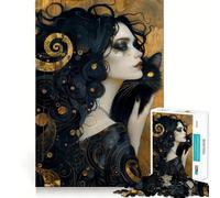 Puzzle Sorcière et Chat Fantaisiste pour Adultes 1000 Pièces Stimule la Concentration Jeu Amusant Taille Uniforme Pièces Précises Activité de Renforcement des Liens Sociaux (38x52cm)