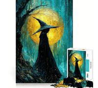 Puzzle Sorcière sous la Pluie avec Lune pour Adolescents 1000 pièces Jeu Stimulant l'esprit Pièces nettes et sans bavures Facile à Apprendre pour Toute la Famille (50x75cm)