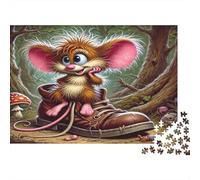 Puzzle Souris dans Botte 38x26cm 1000p Papier recyclé pour Adultes Souris forêt Mignonne Défi Impossible Difficile Développe habiletés manuelles Cadeaux pour Hommes